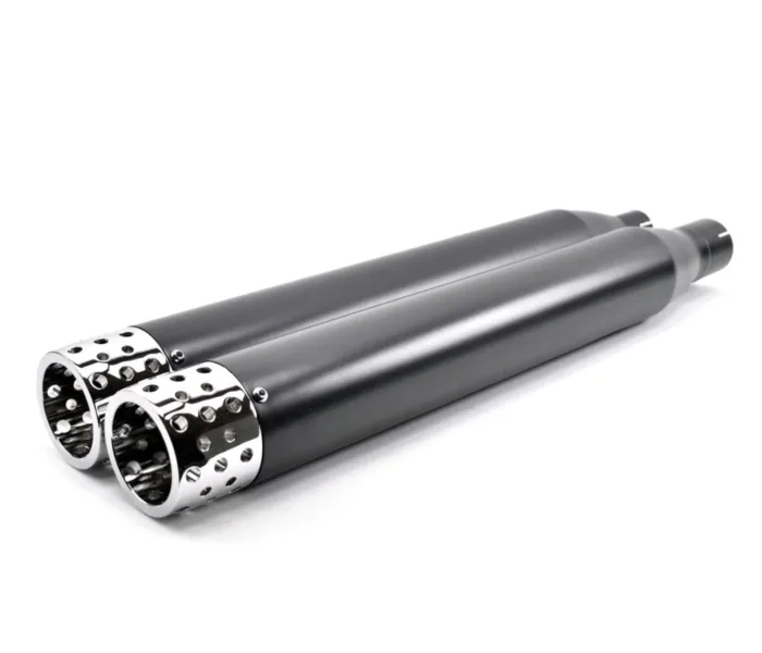 4" Black Swiss Cheese Slip-On Mufflers Exhaust Pipes 2017-2020 Harley Touring