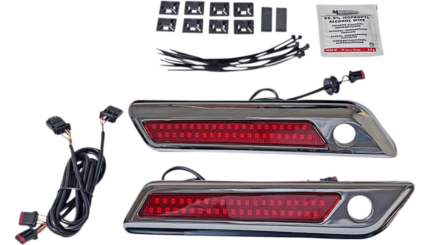 Custom Dynamics Saddlebag Latch Dual Lights Red Chrome Pair Harley Touring 2014+