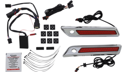 Custom Dynamics Saddlebag Latch Dual Lights Red Chrome Pair Harley Touring 2014+