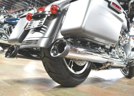 Fuel Moto Chrome Jackpot Hi Roller Slip On Mufflers 99-16 Harley Twin-Cam Black