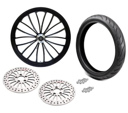 Ultima Manhattan Black 23 x 3.5 Front Wheel Rim BW Tire DD Package Harley 2008+